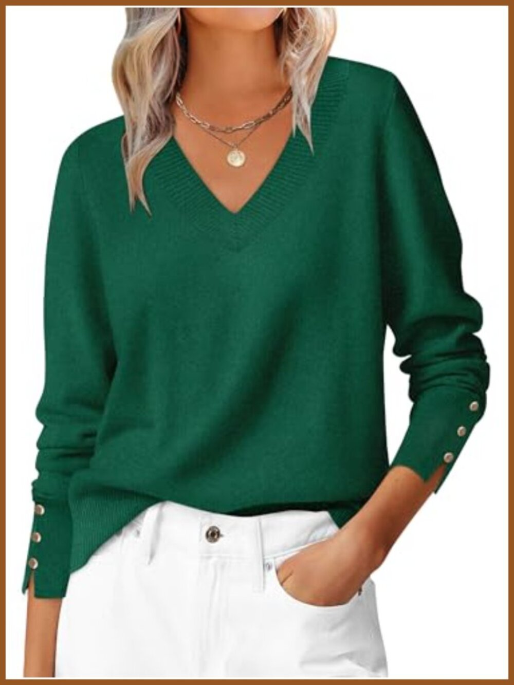V-Neck Knit Pullover Sweater Ribbed Cuff Long Sleeve Casual Work